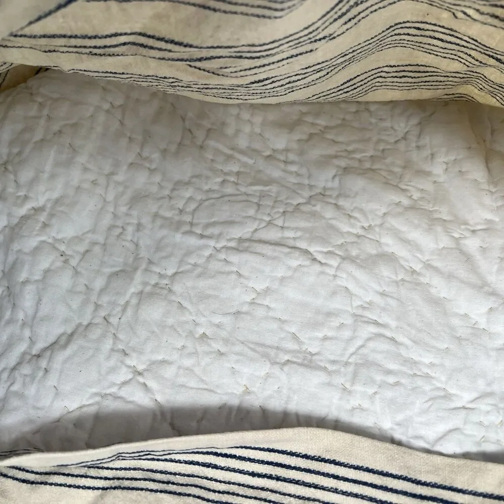 Pottery Barn Quilted Euro Sham Cream Blue linen cotton 26